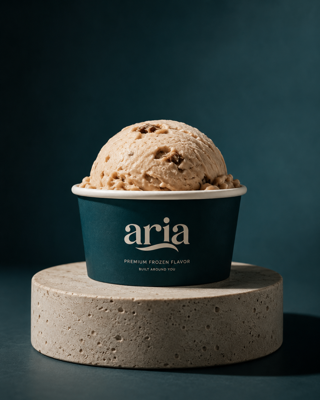 A sculptural ARIA creation presented on a stone pedestal
